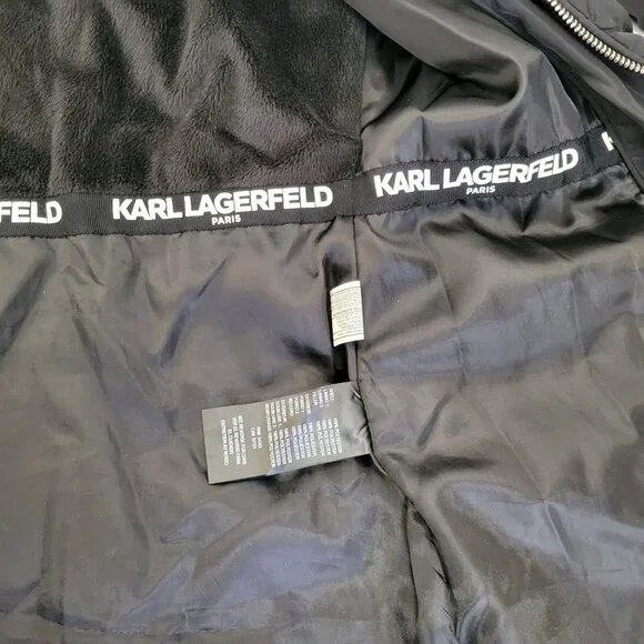 Karl Lagerfeld Paris Women's Quilted Hooded Jacket With Pearl Accents & Zipper P - Picture 6 of 7